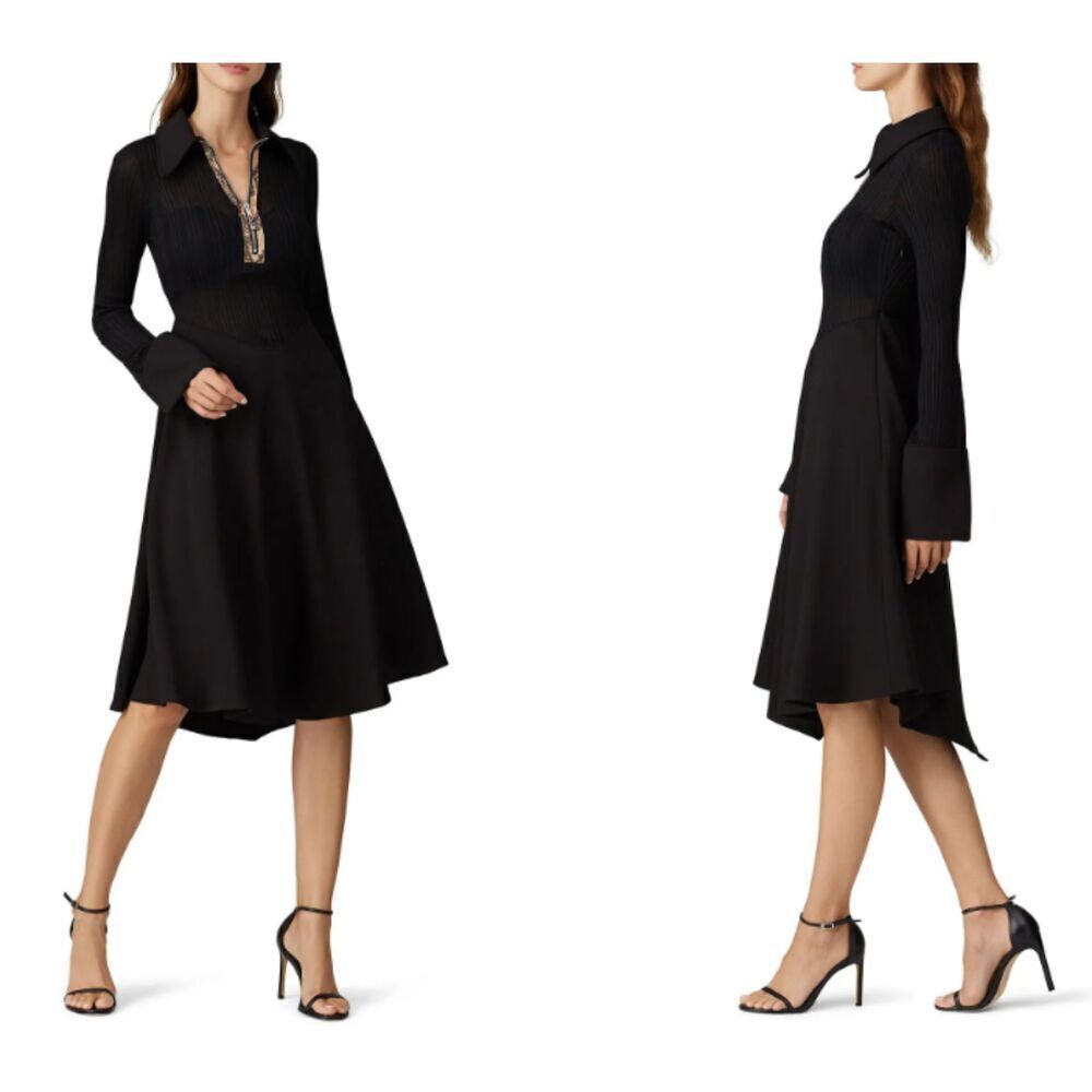 Ellery Calabasas Zip Front Snake Panel Black Dress Full Skirt Size 2